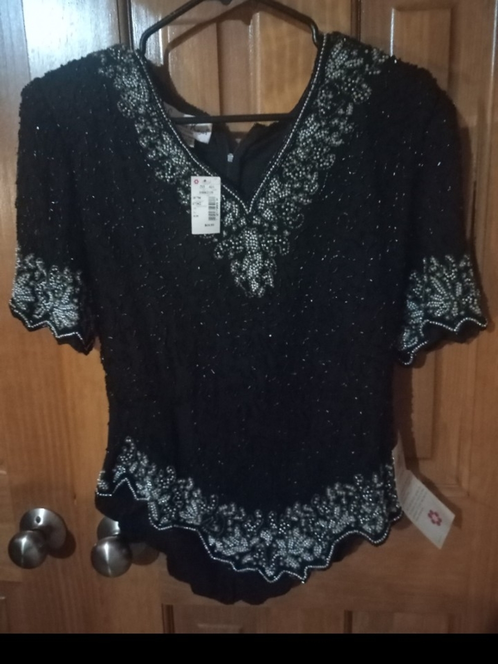 Lawrence Kazar Vintage NWT Beaded Black Women's Top with Silver Accents